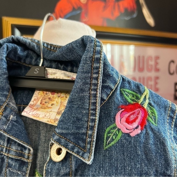 Mim-Pi: Multicolored Back Floral Embroidered Button Up Jean Denim Jacket Size 4Y - Picture 6 of 10
